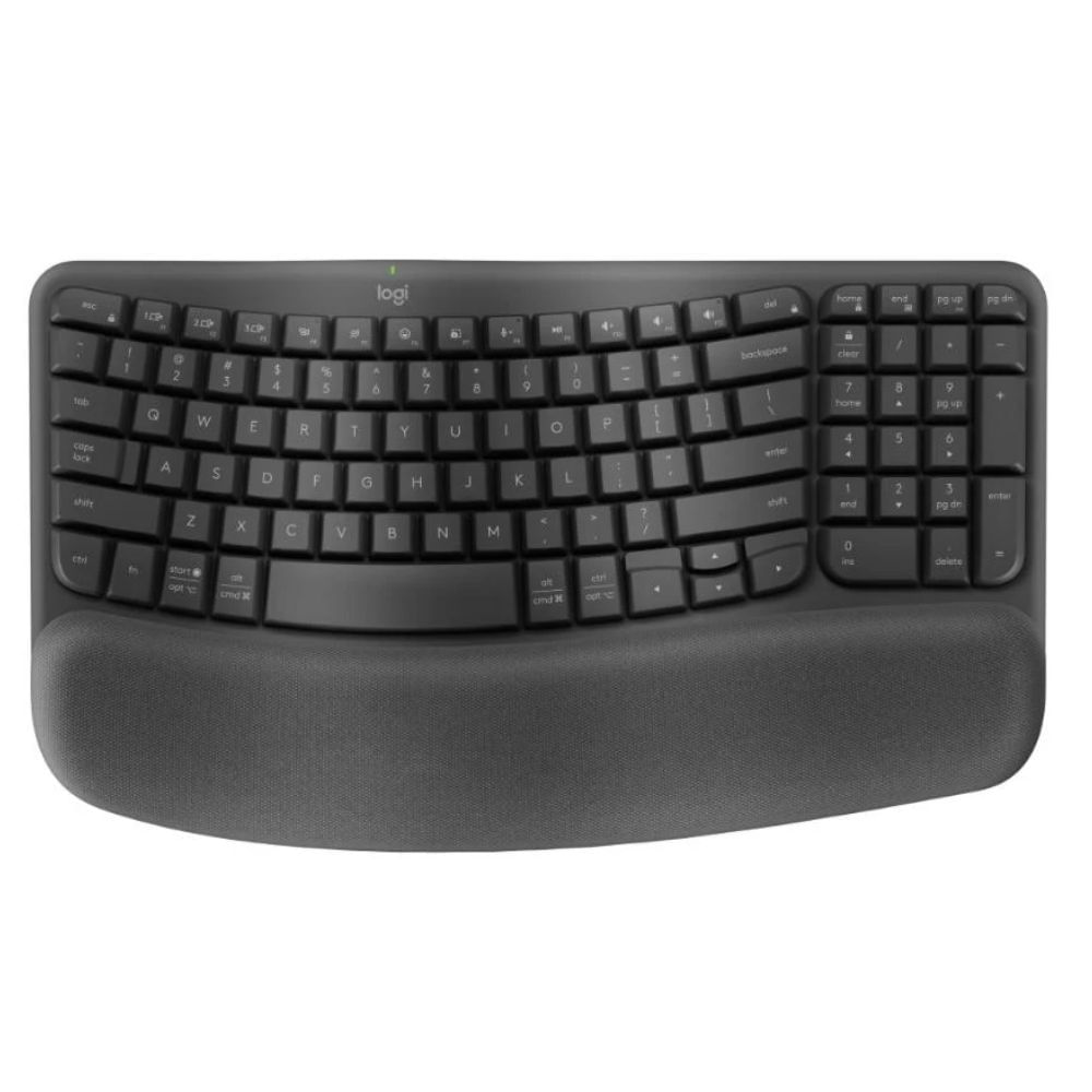 Teclado inalámbrico Logitech Wave Keys Ergo Wireless Spa, ergonómico, reposamanos acolchado, negro