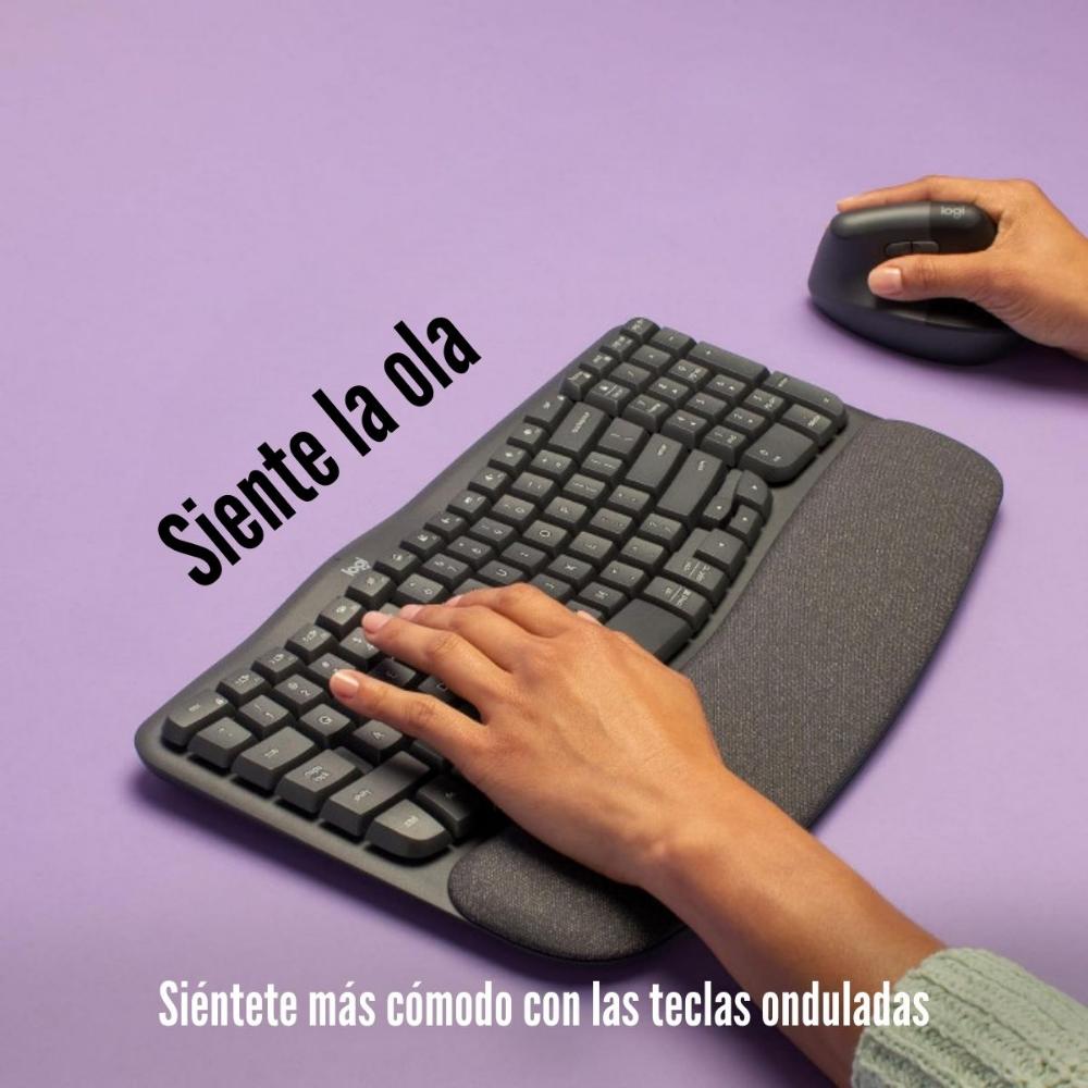 Imagen 2 del producto Teclado inalámbrico Logitech Wave Keys Ergo Bluetooth y receptor USB, membrana, negro