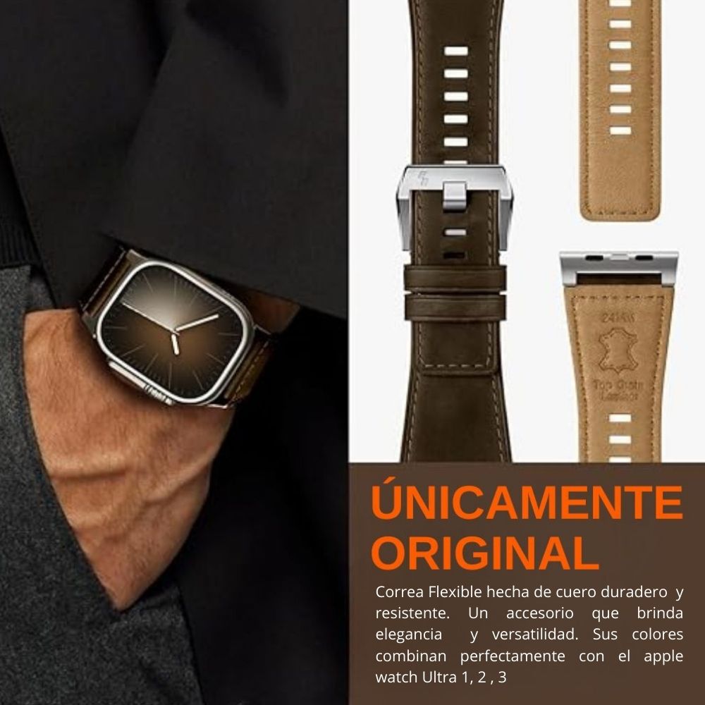Imagen 2 del producto Correa de cuero Suitisbest Classic para Apple Watch Ultra y Series 10/11 46mm, hebilla acero, marrón oscuro