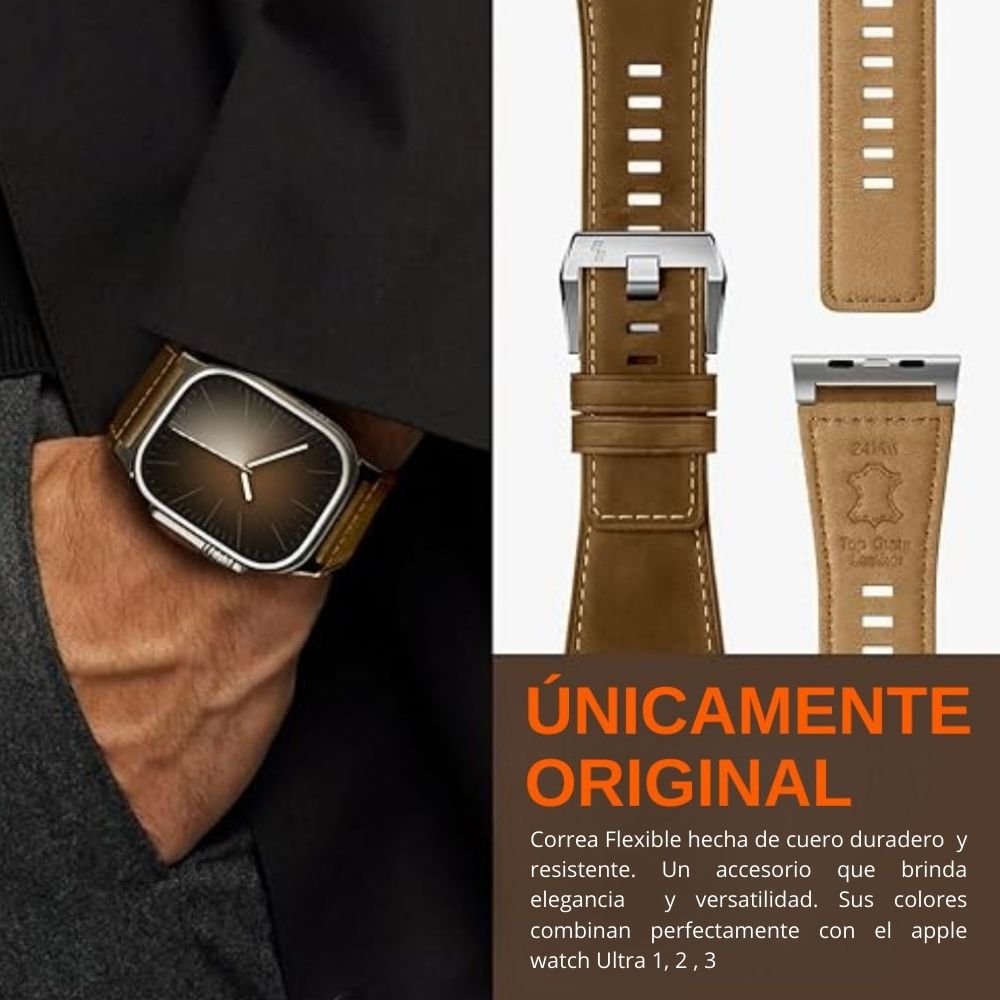 Imagen 2 del producto Correa Suitisbest Classic para Apple Watch Ultra y Series 10/11, ajuste con hebilla, marrón claro