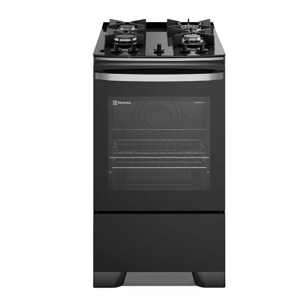 Cocina Electrolux 4 quemadores F4EGB, VaporBake, PerfectCook y parrillas de hierro fundido, negro