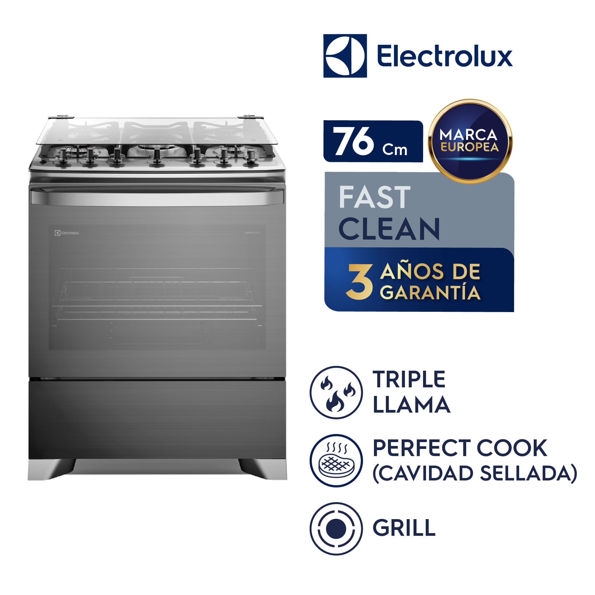 Imagen 2 del producto Cocina Electrolux F5ETG Experience 5 quemadores perfectcook, vaporbake, parrillas hierro fundido, gris
