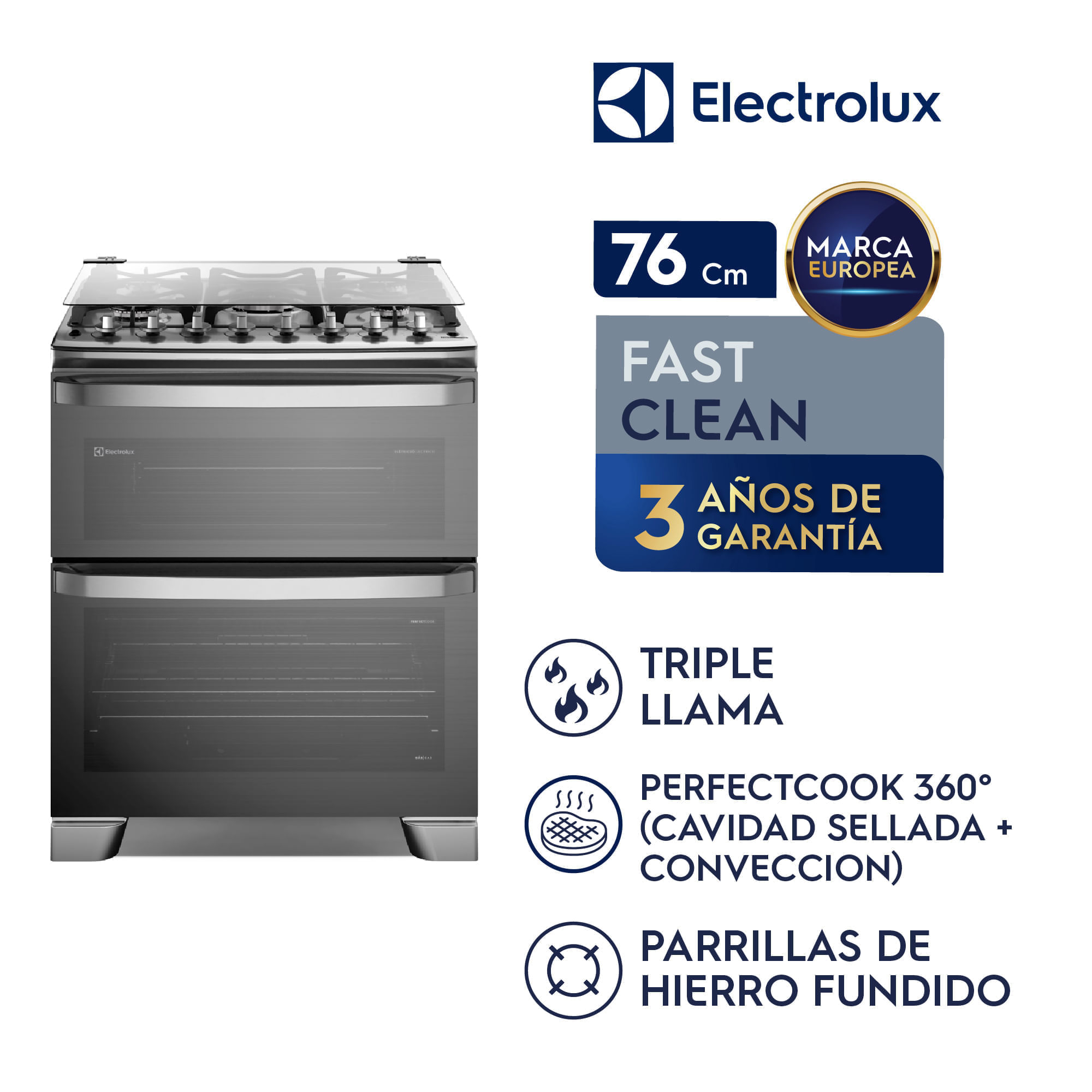 Imagen 2 del producto Cocina Electrolux F5EDG Experience 5 quemadores, doble horno, PerfectCook360, VaporBake, gris