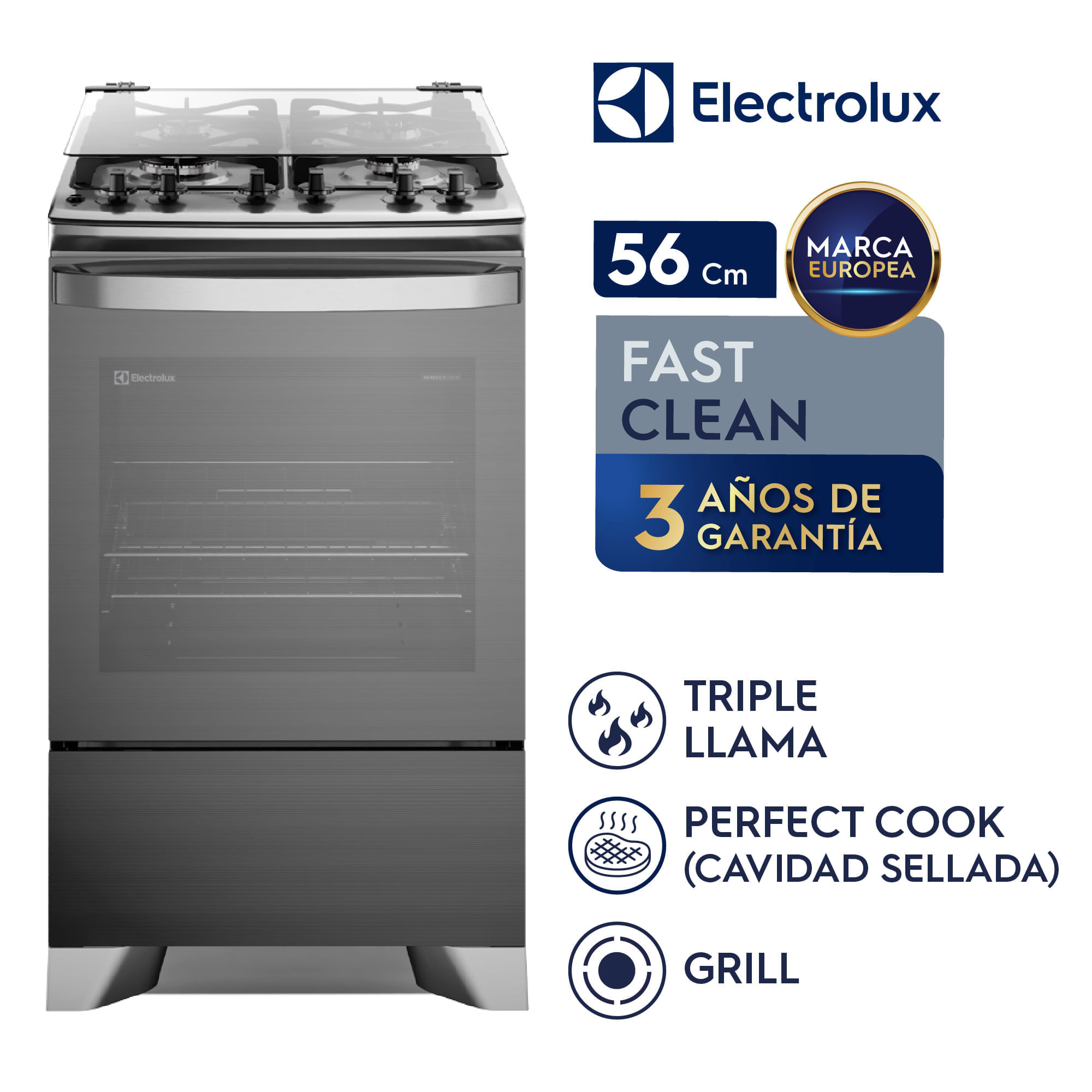 Imagen 2 del producto Cocina Electrolux F4ETG Experience 4 quemadores, PerfectCook, VaporBake, parrillas hierro fundido, gris