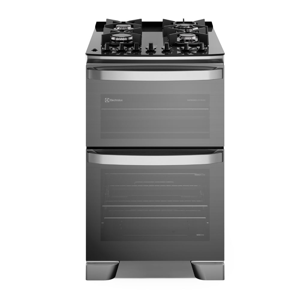 Cocina Electrolux F4EDG Experience 4 quemadores, doble horno, PerfectCook, VaporBake, parrillas hierro fundido, gris