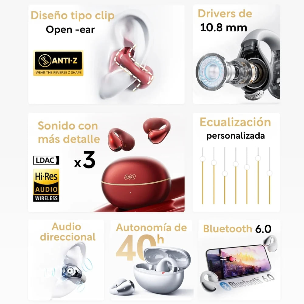 Imagen 2 del producto Audífonos bluetooth True Wireless QCY Crossky C30S con cancelación de ruido, IPX4, hasta 40 horas con estuche, negro