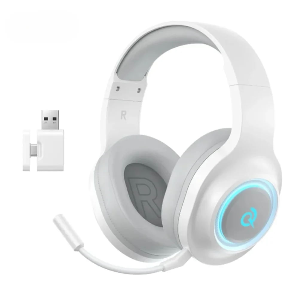 Audífonos gamer QCY HEROAD V200 con micrófono, Bluetooth/USB/3.5 mm, 32Ω, 106dB, PC/PS/Xbox, blanco