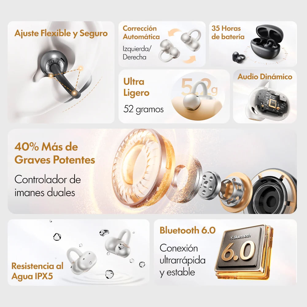 Imagen 2 del producto Audífonos Bluetooth True Wireless QCY Crossky C50, resistente al agua IPX5, duración máx. 35 horas, con estuche de carga, rosado