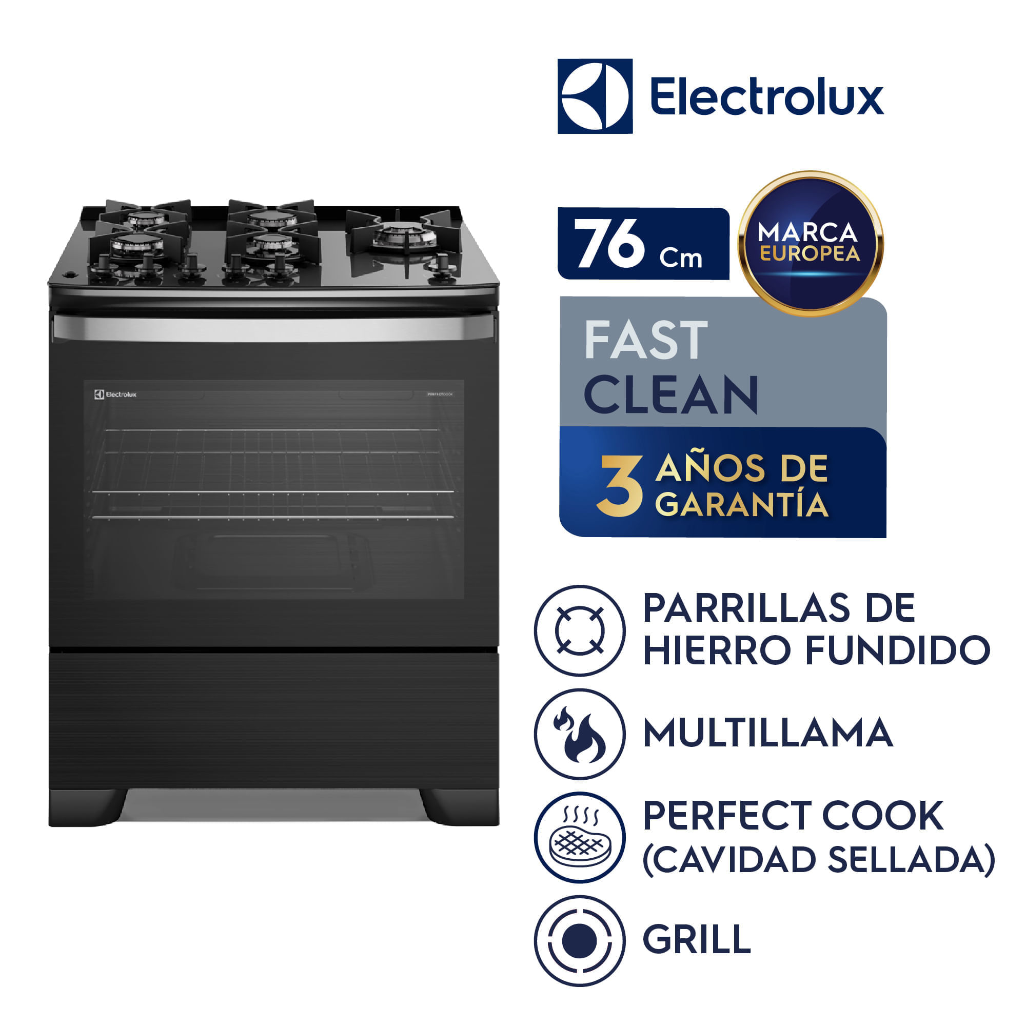Imagen 2 del producto Cocina Electrolux Experience, 5 quemadores, PerfectCook, Timer Digital, parrillas de hierro fundido, negro