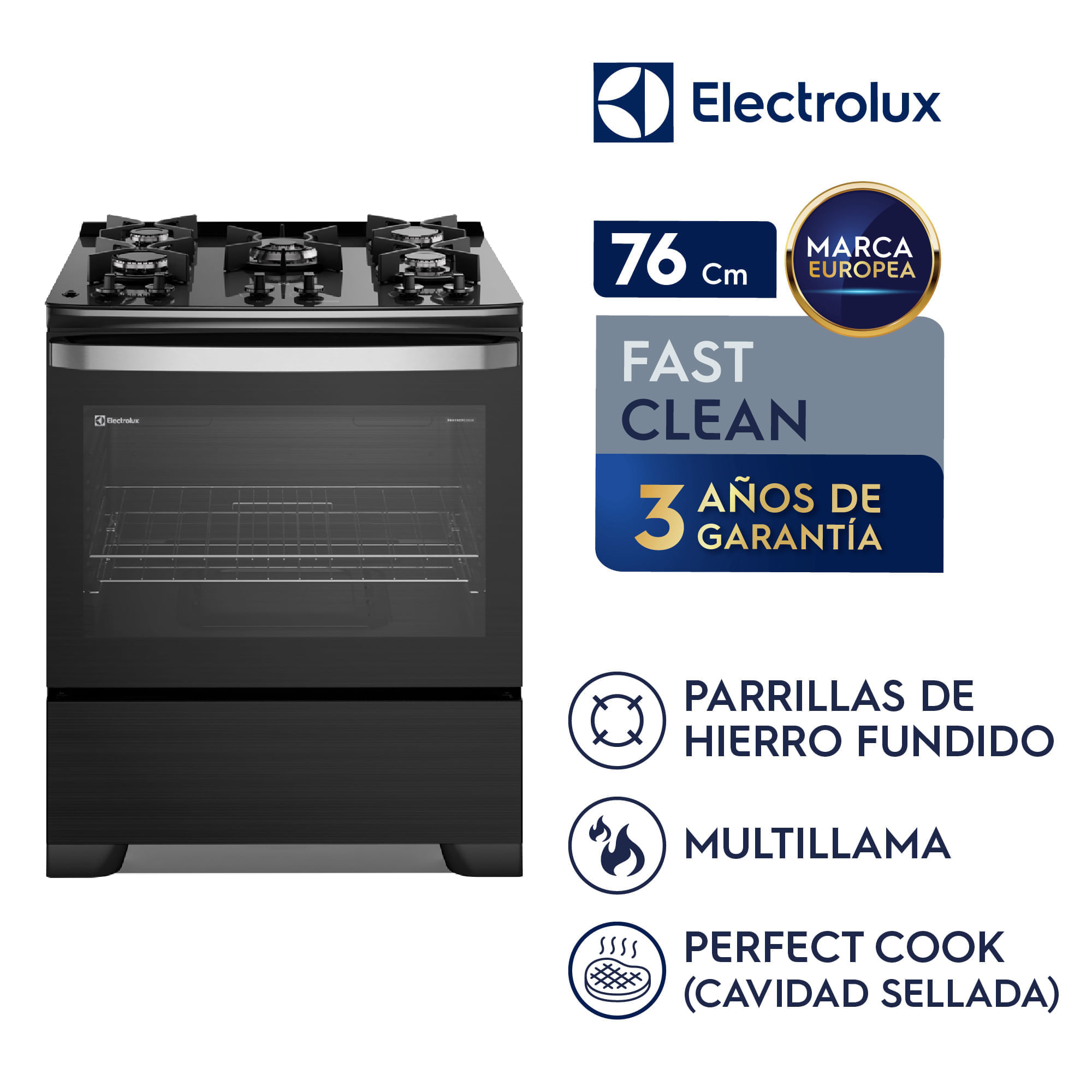Imagen 2 del producto Cocina Electrolux Experience F5ECB, 5 quemadores, Timer Digita, parrillas hierro fundido, negro