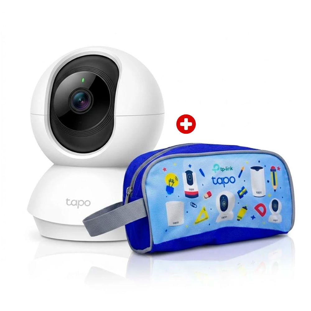 Cámara de seguridad Tapo C210 interior, 2K, Wi-Fi, infrarrojo, rotativa, blanco + estuche escolar