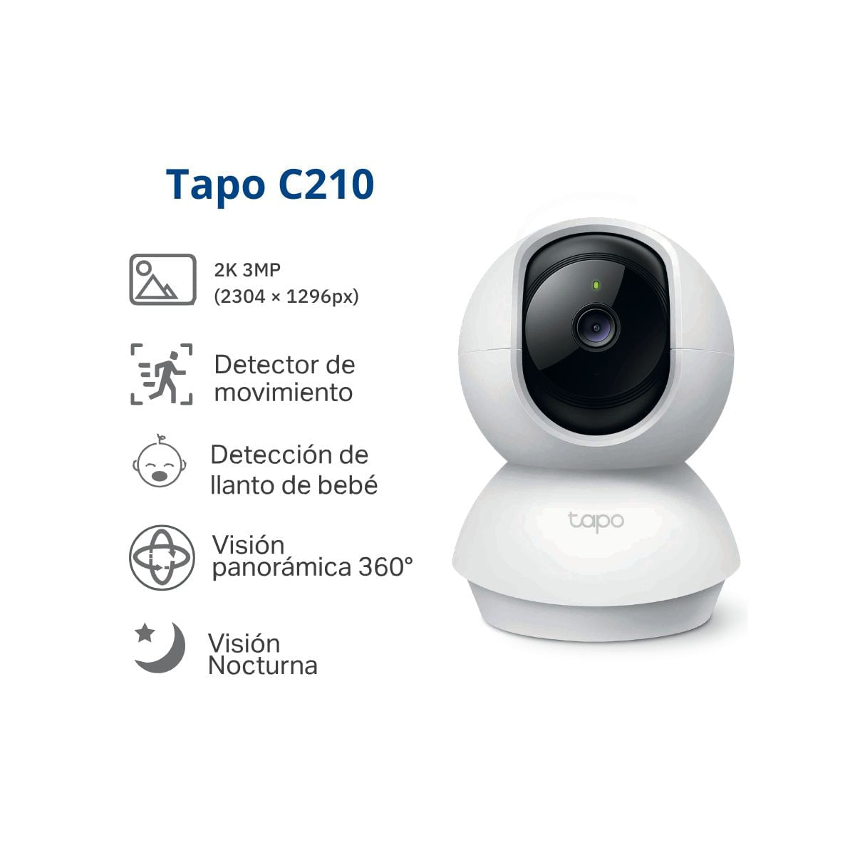 Imagen 2 del producto Cámara de seguridad Tapo C210 interior, 2K, Wi-Fi, infrarrojo, rotativa, blanco + estuche escolar