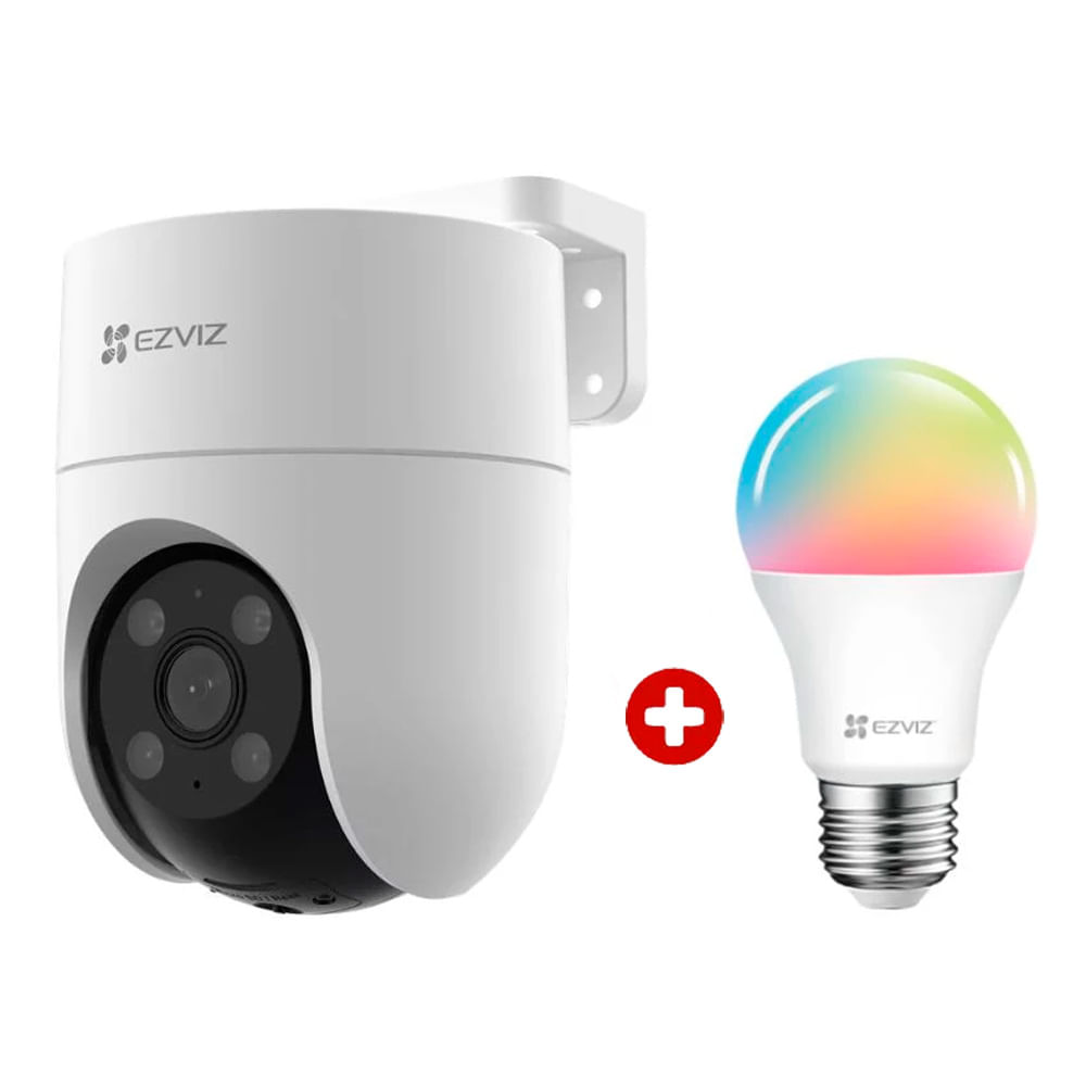 Imagen 1 del producto Cámara de seguridad EZVIZ H8C exterior Full HD 1080p Wi-Fi infrarrojo rotación 360°, blanco + Foco inteligente