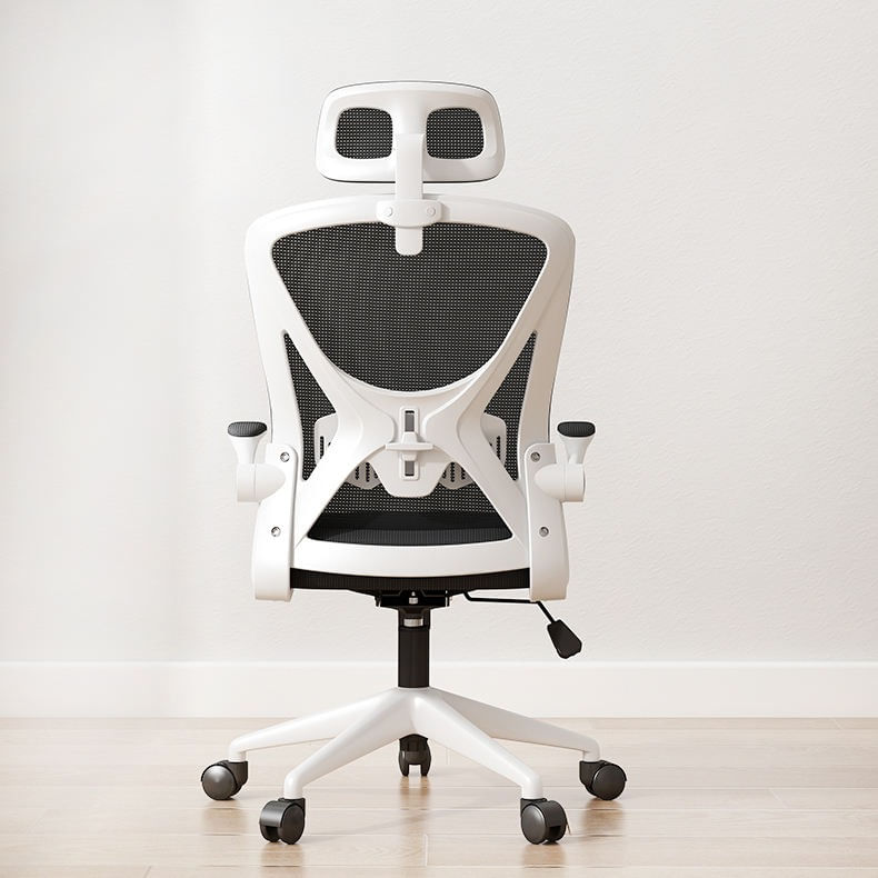 Imagen 2 del producto Silla de oficina con diseño clásico y cabecera, respaldo ergonómico, reposabrazos ajustables y malla resistente, negro y blanco