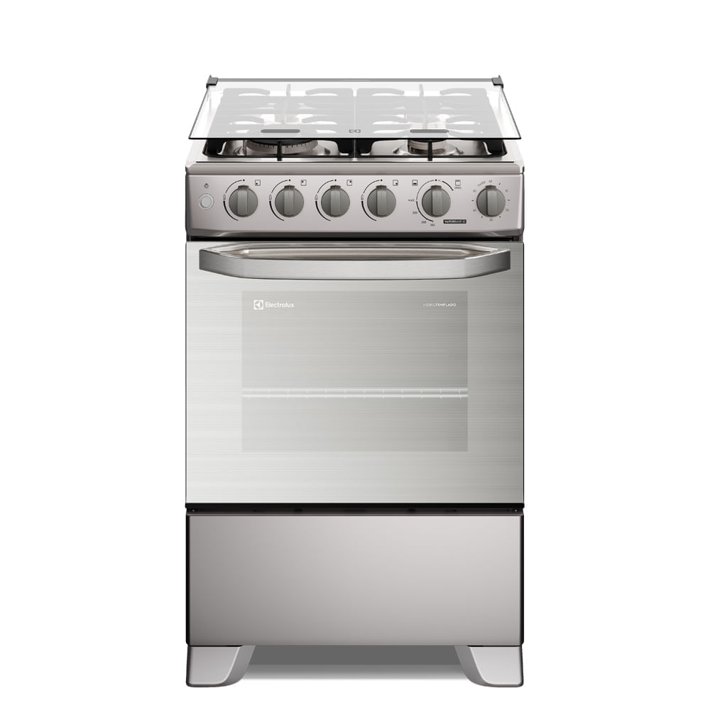 Cocina de pie Electrolux 4 quemadores Efficient VaporBake, triple llama, parrillas de hierro fundido, Inox, FE4TMR