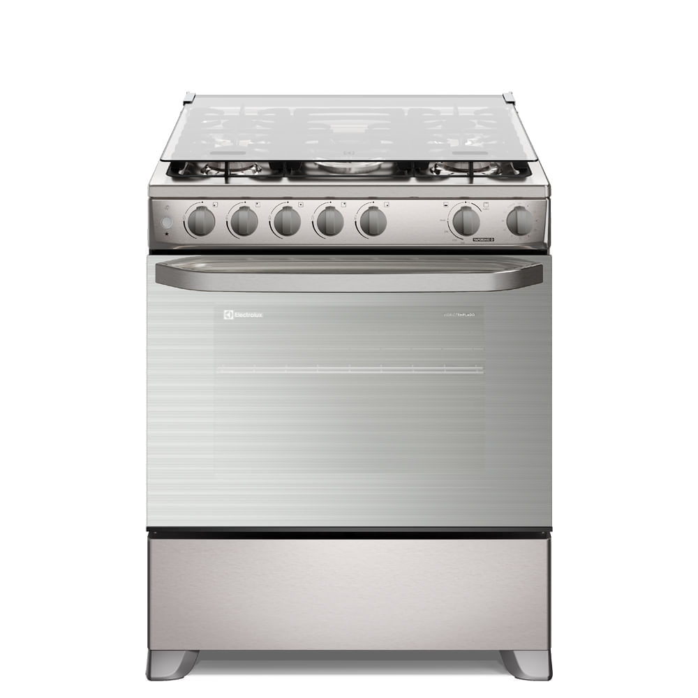 Cocina de pie Electrolux 5 quemadores Efficient VaporBake, triple llama, parrillas hierro fundido Inox FE5LMR