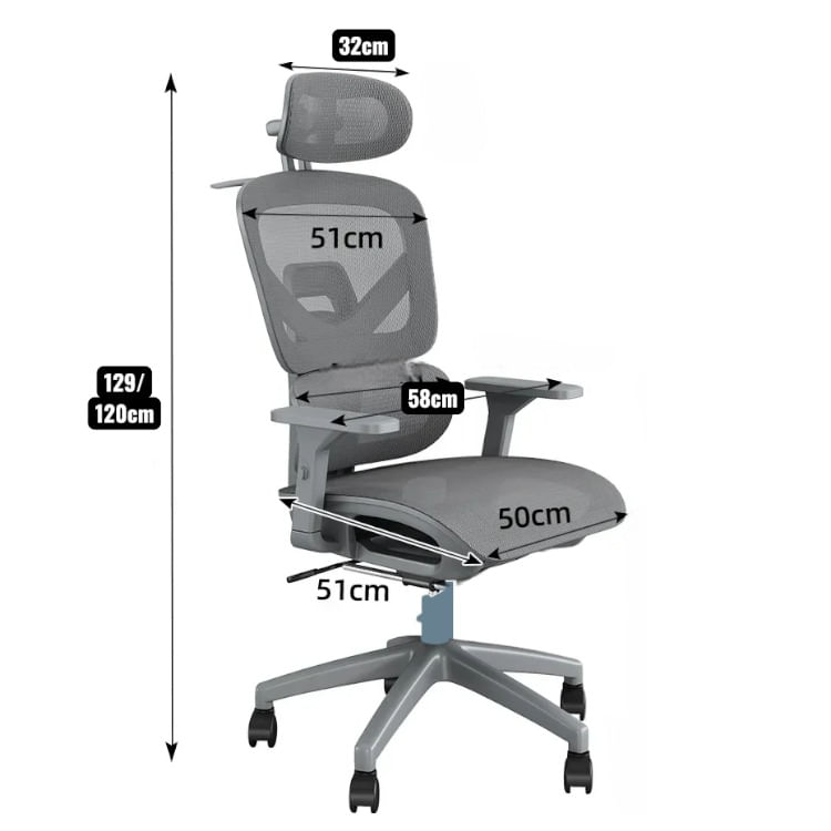 Imagen 2 del producto PREVENTA: Silla de oficina Plus ergonómica 110 kg con reposapiés, estructura PVC, reclinable, gris