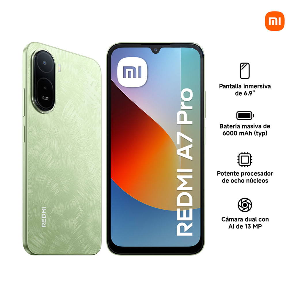 Imagen 2 del producto Celular Xiaomi Redmi A7 Pro 4G 128GB, 4GB RAM, cámara trasera 32MP y frontal 8MP, 6.88'', verde
