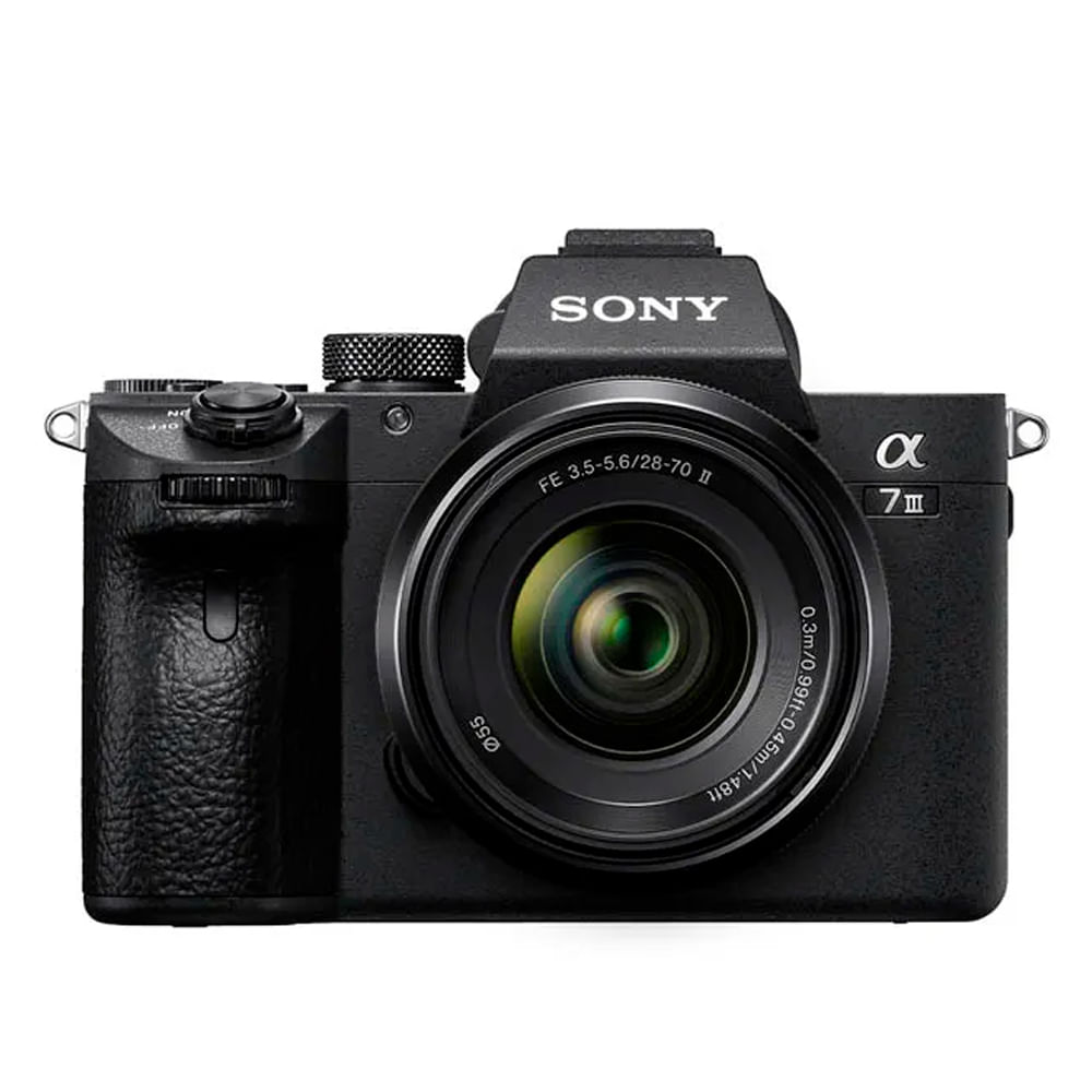 Cámara mirrorless Sony Alpha a7 III 24MP, lente 28-70mm, video 4K, enfoque híbrido rápido, pantalla táctil, negro