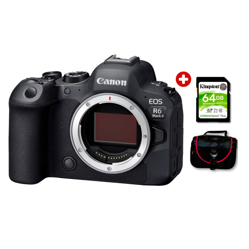 Imagen 1 del producto Cámara mirrorless Canon EOS R6 Mark II 24.2MP, sin lente, video 4K 60p, Dual Pixel, CMOS AF II, pantalla táctil, negro + kit básico