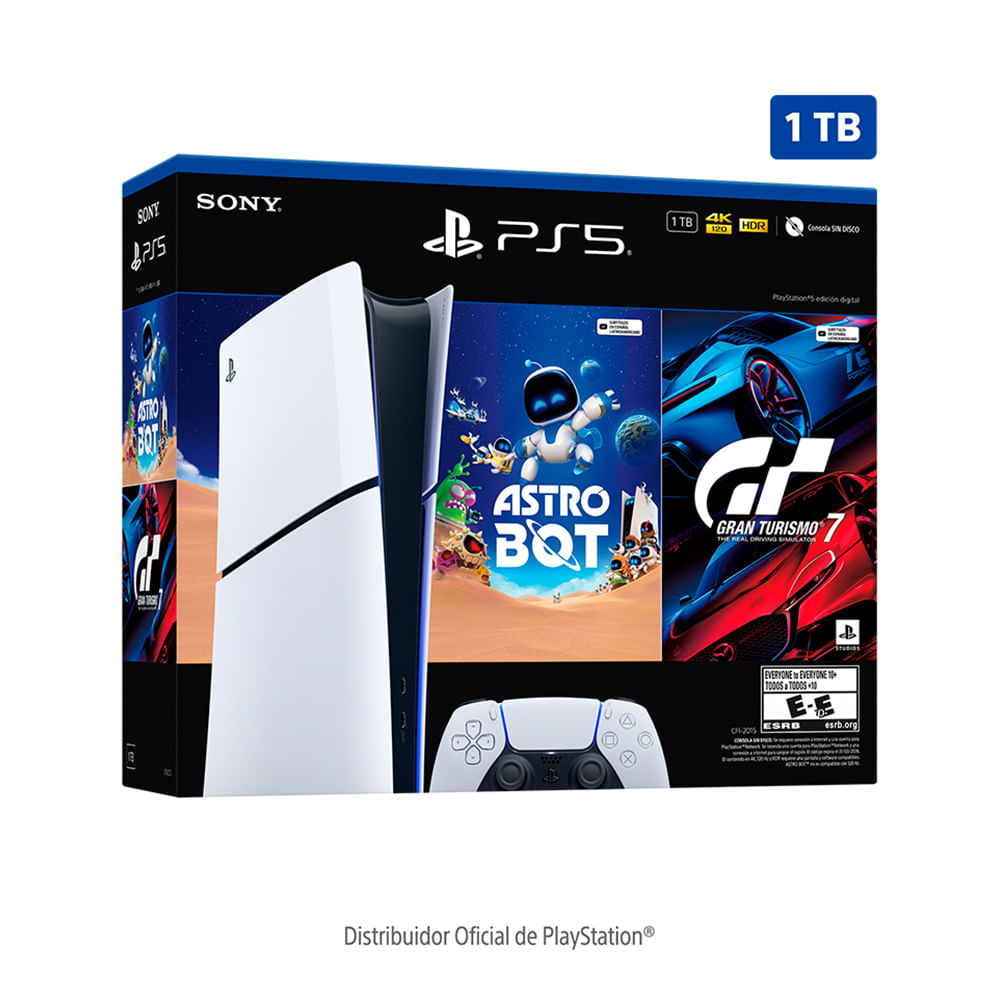 Imagen 1 del producto Consola PlayStation 5 Slim Edición Digital Bundle Gran Turismo 7 + Astro Bot, SSD 1TB, gráficos 4K, audio 3D, control DualSense