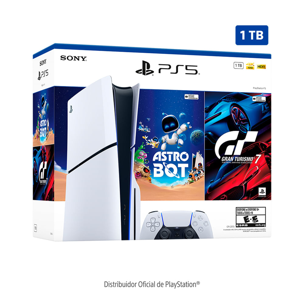 Imagen 1 del producto Consola PlayStation 5 Slim Edición Standard Bundle Gran Turismo 7 + Astro Bot, SSD 1TB, lector de discos, gráficos4K, audio 3D, control DualSense