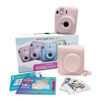 Combo: Cámara Fujifilm Instax Mini 12, lente 60mm, rosa flor + Pack 10 + Estuche + ll cupón