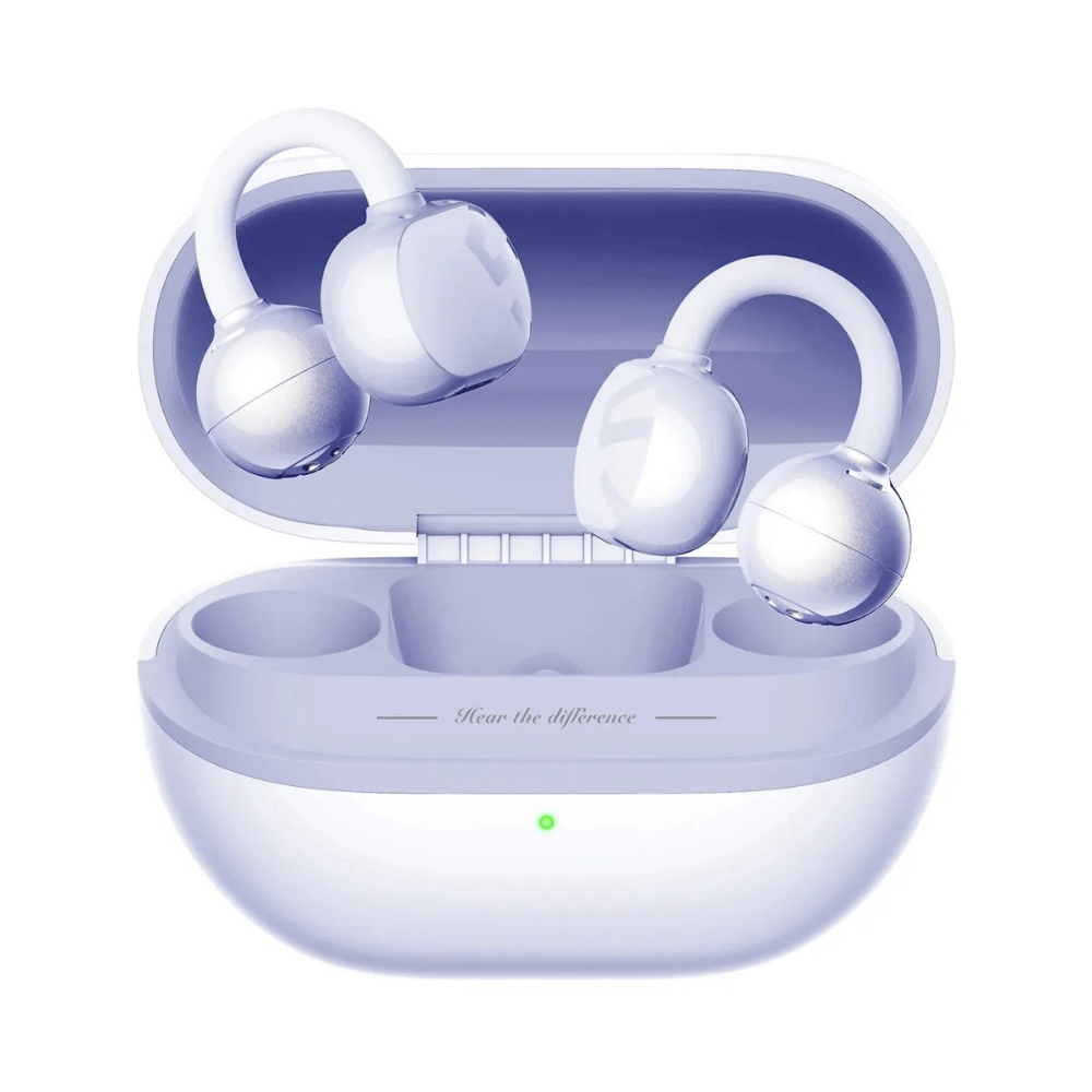 Imagen 1 del producto Audífonos Bluetooth True Wireless SoundPeats Pop Clip, sin cancelación de ruido, resistente al agua IPX5, hasta 30 horas con estuche de carga, morado