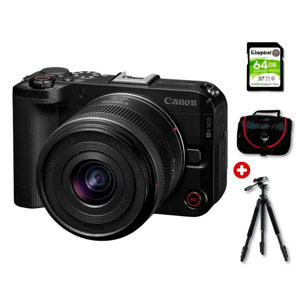 Cámara mirrorless Canon EOS R50 V 24.2MP, lente RF-S 14-30mm, video 4K, enfoque Dual Pixel CMOS AF II, pantalla táctil + kit deluxe