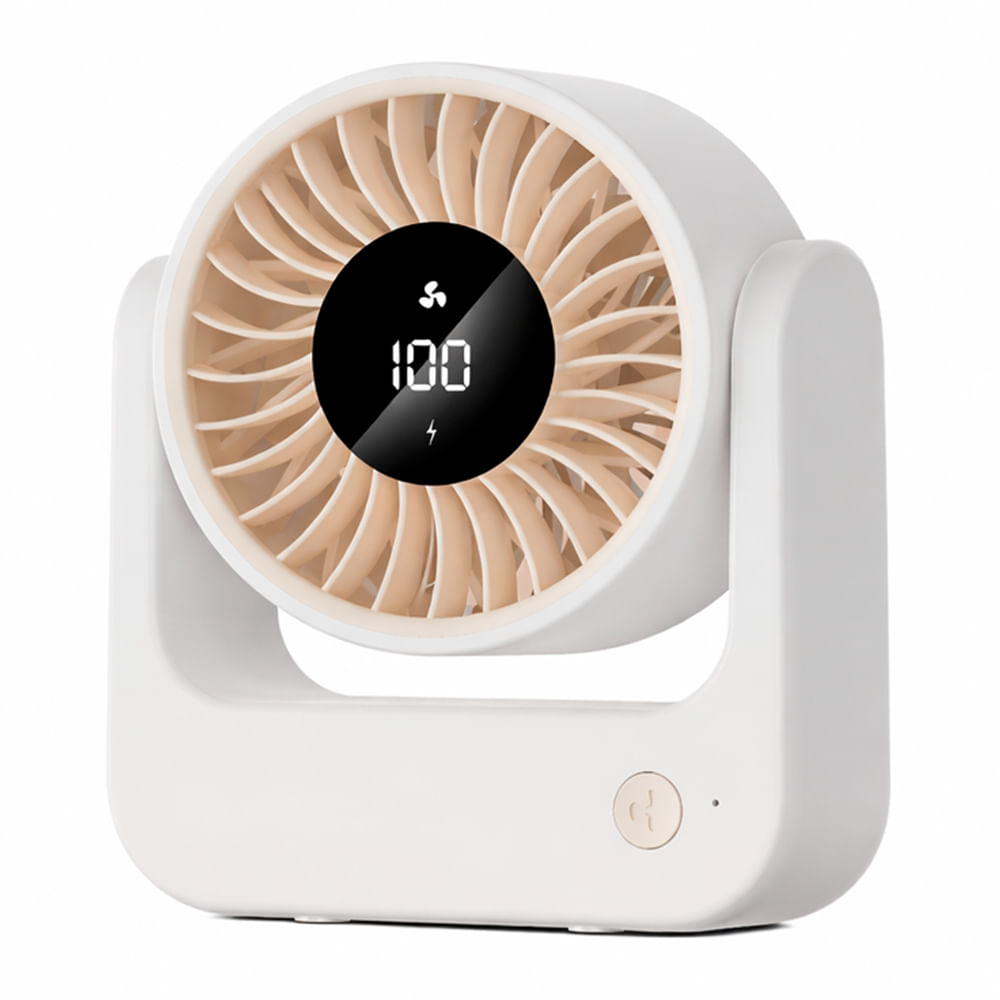 Ventilador de mesa Westminster 8W, recargable, 5 velocidades, con pantalla LCD, blanco