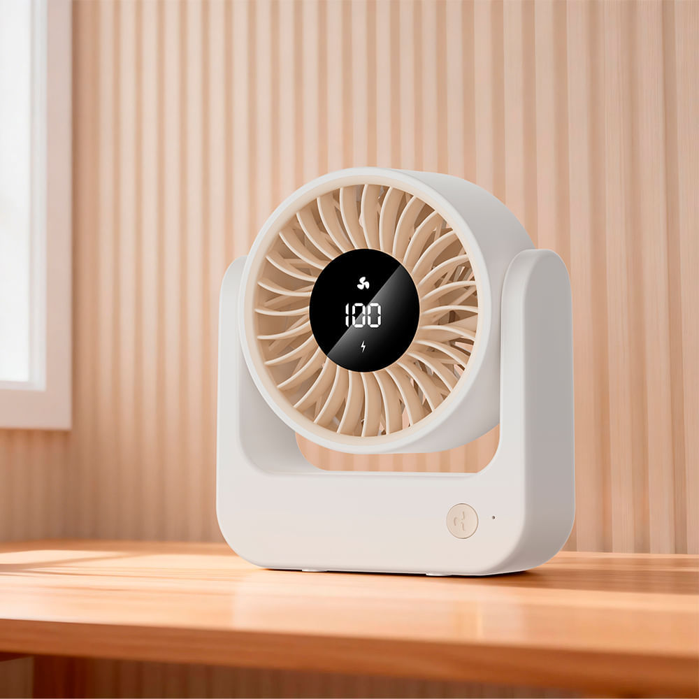 Imagen 2 del producto Ventilador de mesa Westminster 8W, recargable, 5 velocidades, con pantalla LCD, blanco