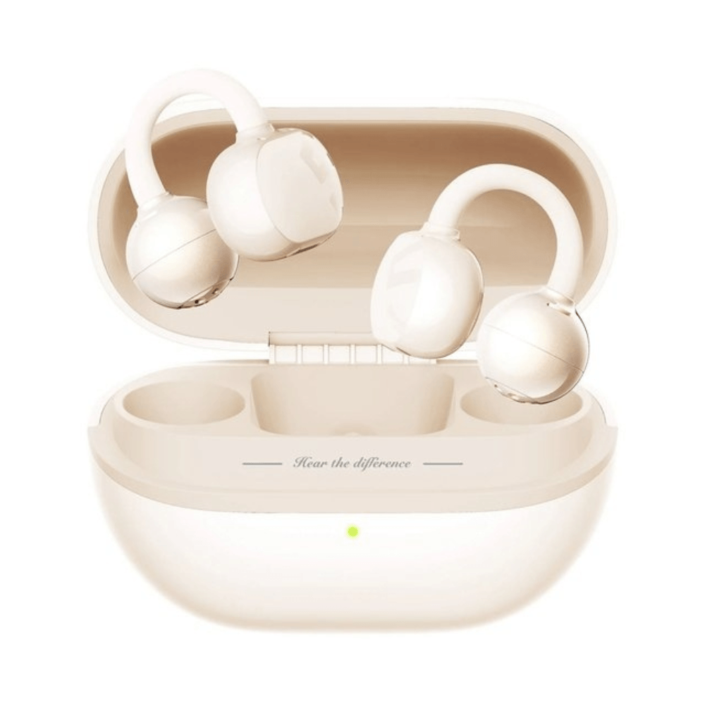 Audífonos Bluetooth True Wireless SoundPeats Pop Clip, sin cancelación de ruido, resistente al agua IPX5, hasta 30 horas con estuche de carga, beige