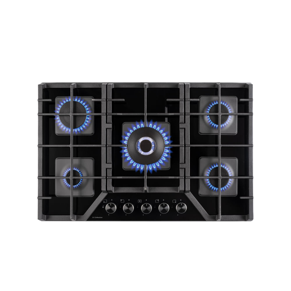 Encimera a gas Scollection 3120SOLCO060, 5 quemadores Italianos-SABAF, parrilla de hierro fundido, negro