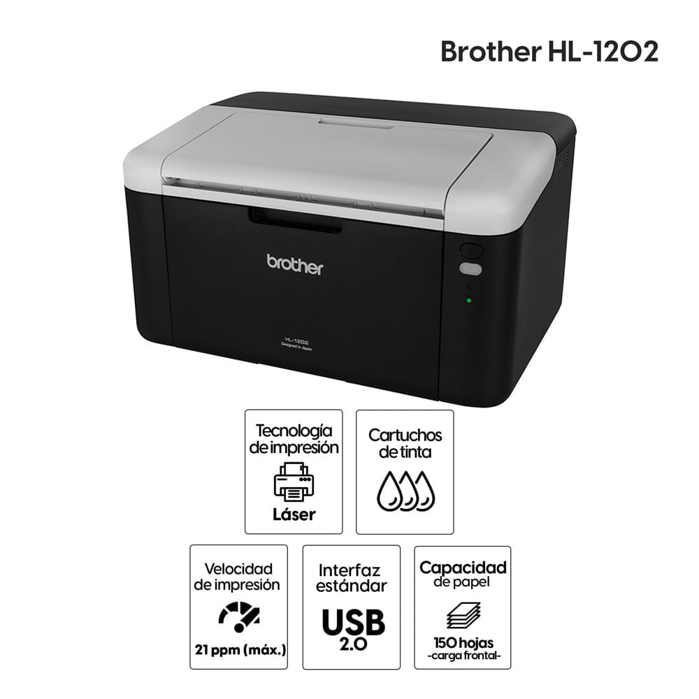 Imagen 2 del producto Impresora láser monocromática Brother HL-1202, alámbrica, con cartuchos