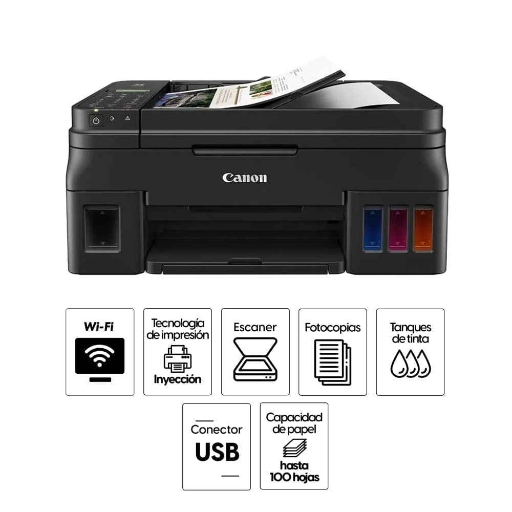 Imagen 2 del producto Impresora multifuncional Canon PIXMA G4110, inyección de tinta, inalámbrica, Wi-Fi, con tanques recargables