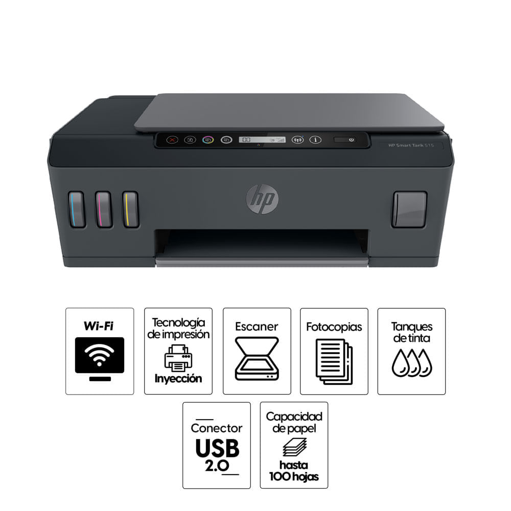 Imagen 2 del producto Impresora multifuncional HP Smart Tank 515, inyección de tinda, inalámbrica, Wi-Fi con tanques recargables