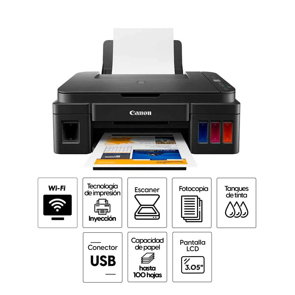 Imagen 2 del producto Impresora multifuncional Canon Pixma G3110, inyección de tinta, inalámbrica, Wi-Fi, con tanques recargables