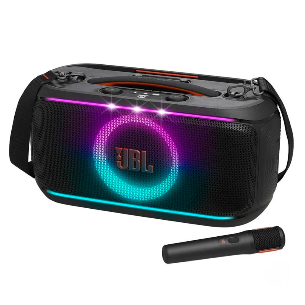 Parlante Bluetooth JBL PartyBox On-The-Go 2 100W, resistente al agua IPX4, hasta 15 horas de reproducción, negro + 1 micrófono