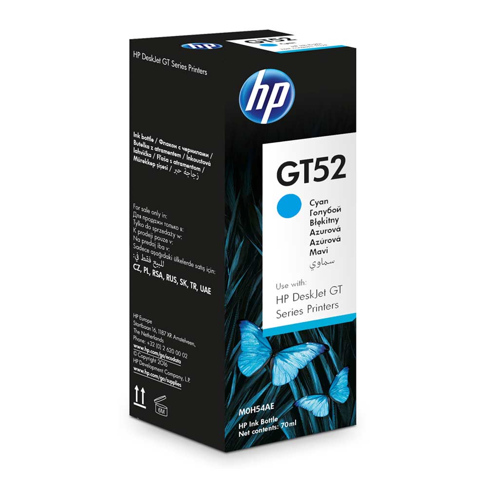 Tinta HP GT52 cyan rinde hasta 8000 páginas