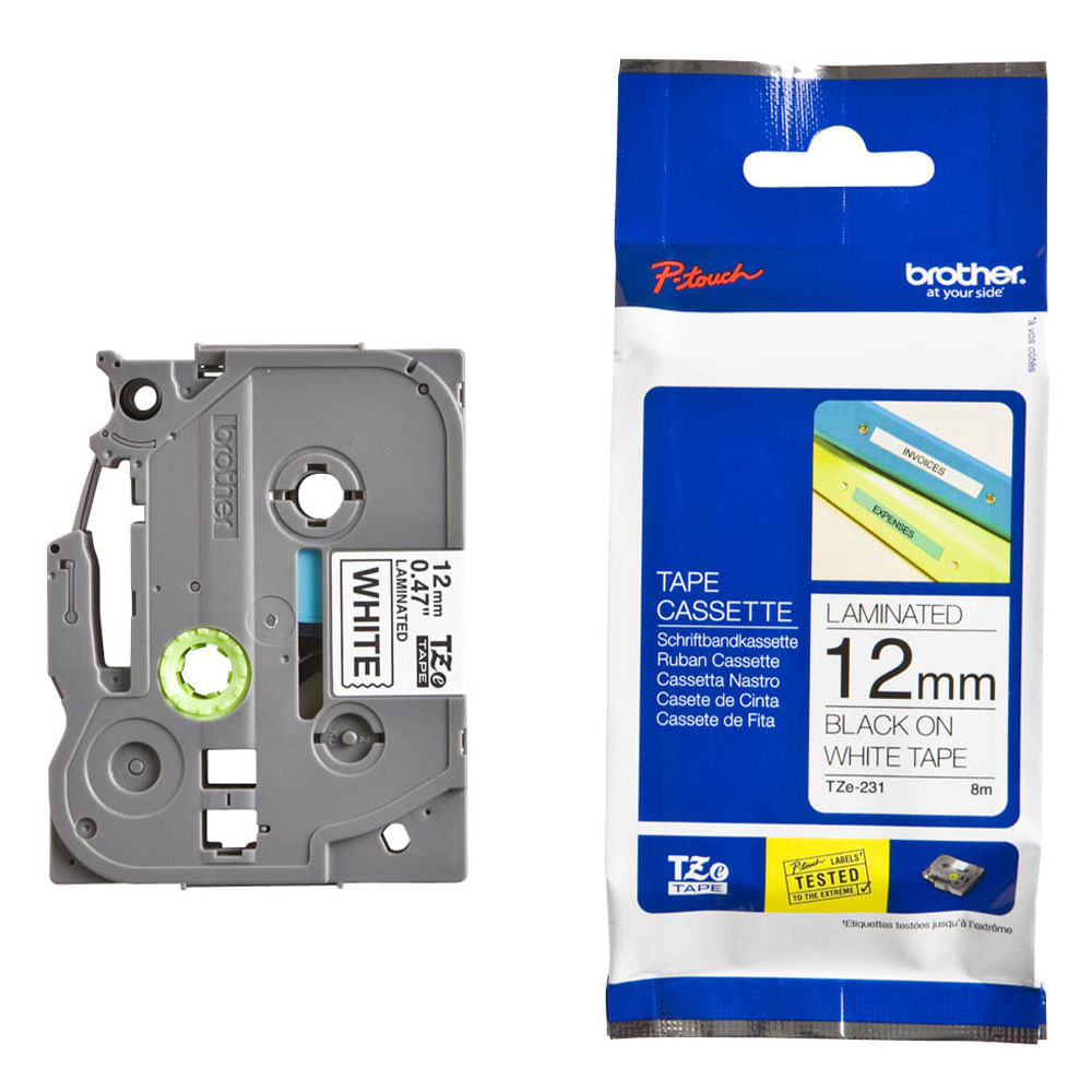 Imagen 2 del producto Cinta laminada Brother TZE231 texto negro sobre fondo blanco, ancho: 12mm x largo: 8 metros, compatible con Rotuladora PTH110BK