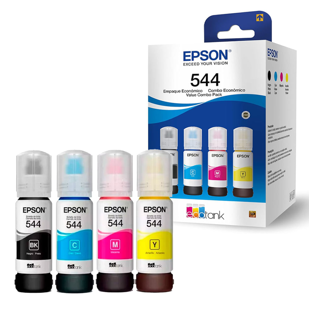 Imagen 2 del producto Pack de 4 botellas de tinta Epson T544 Negro/Cyan/Magenta/Amarillo, rinde hasta 4500 página negro/ 7500 páginas color, 4x 65 ml