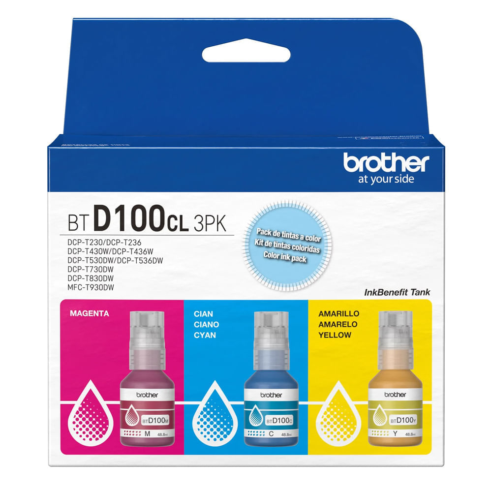 Pack de tintas de colores  BTD100CL3PK rinde hasta 5000 páginas c/u
