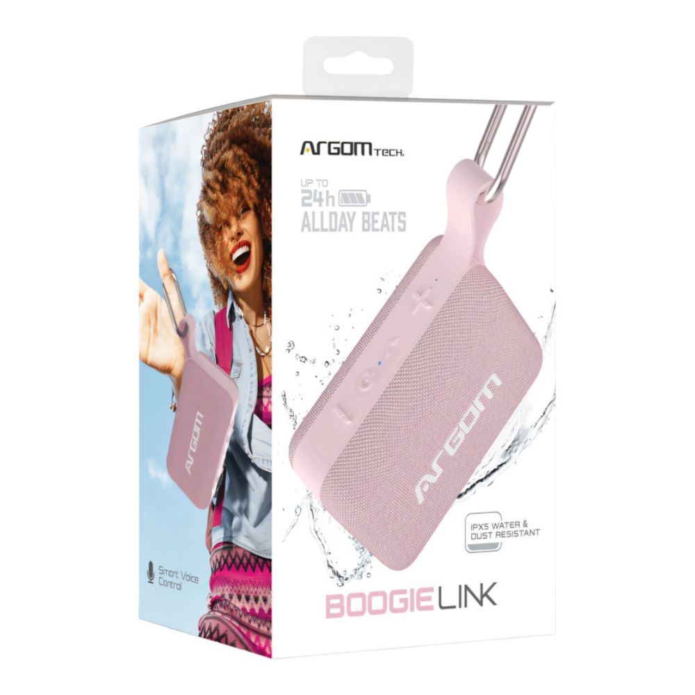 Imagen 2 del producto Parlante bluetooth ArgomTech BoogieLink ARG-SP-3110PK 8W, resistencia al agua IPX5, hasta 24 horas de reproducción, rosado