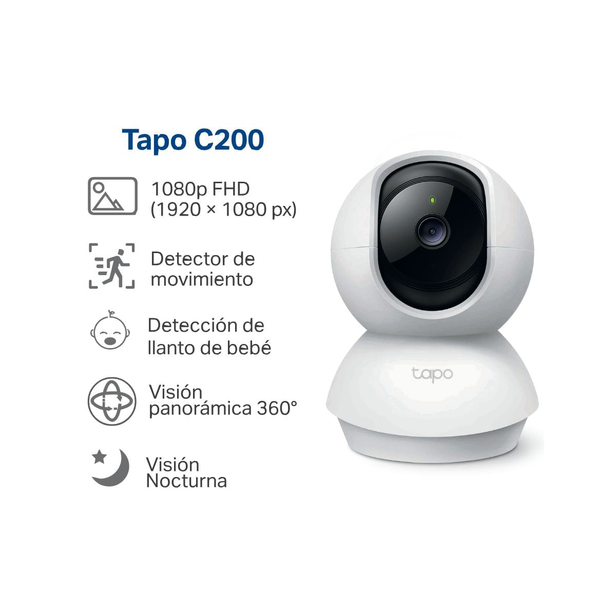 Imagen 2 del producto Cámara de seguridad TP-Link Tapo C200 interior, Full HD, Wi-Fi, infrarrojo 360° + Micro SD 32GB, blanco