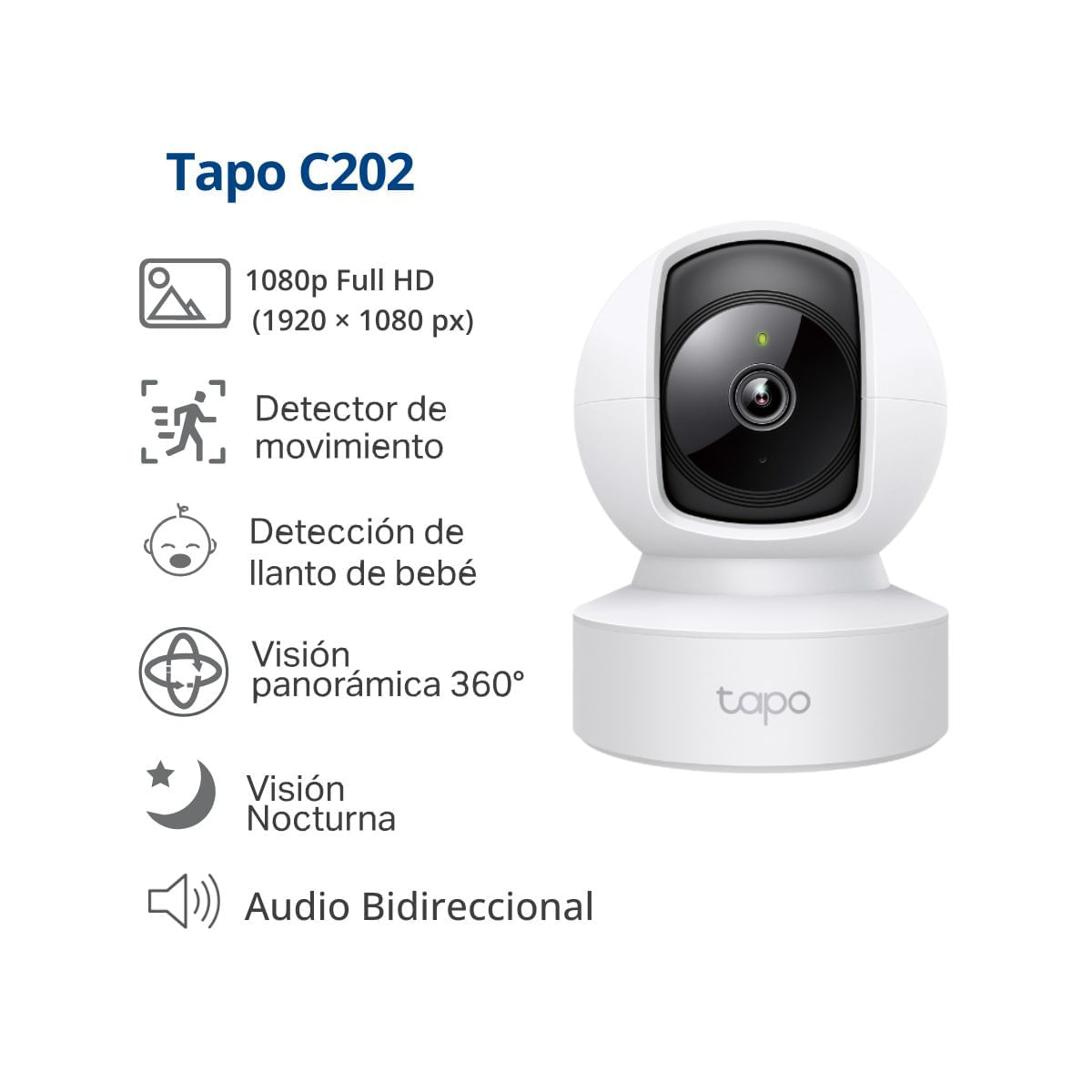 Imagen 2 del producto Cámara de seguridad TP-Link Tapo C202 interior, Full HD, Wi-Fi, infrarrojo 360° + Micro SD 32GB, blanco