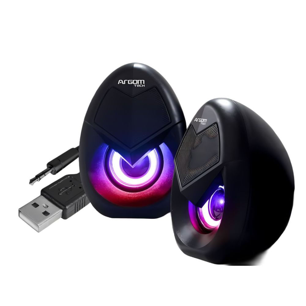 Imagen 2 del producto Parlante gamer para pc ArgomTech Combat SPL62 ARG-SP-1062BK, 2.5 W x2, USB/AUX de 3.5 mm, estéreo, iluminación LED, negro