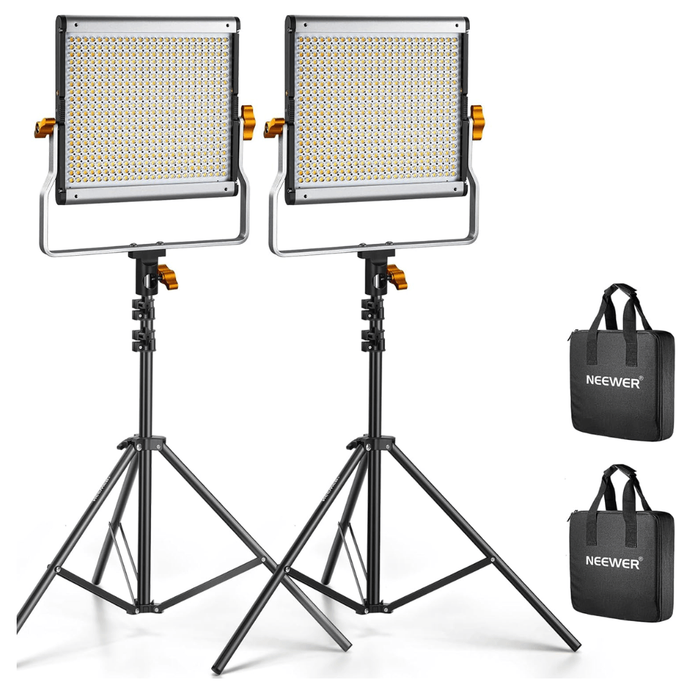 Imagen 1 del producto Kit de iluminación Neewer NL480 Bi-Color con 2 paneles LED, 3200K–5600K, CRI 96, trípodes y difusores
