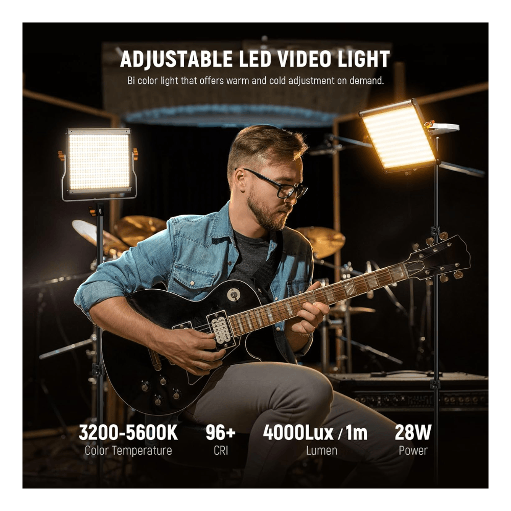 Imagen 2 del producto Kit de iluminación Neewer NL480 Bi-Color con 2 paneles LED, 3200K–5600K, CRI 96, trípodes y difusores