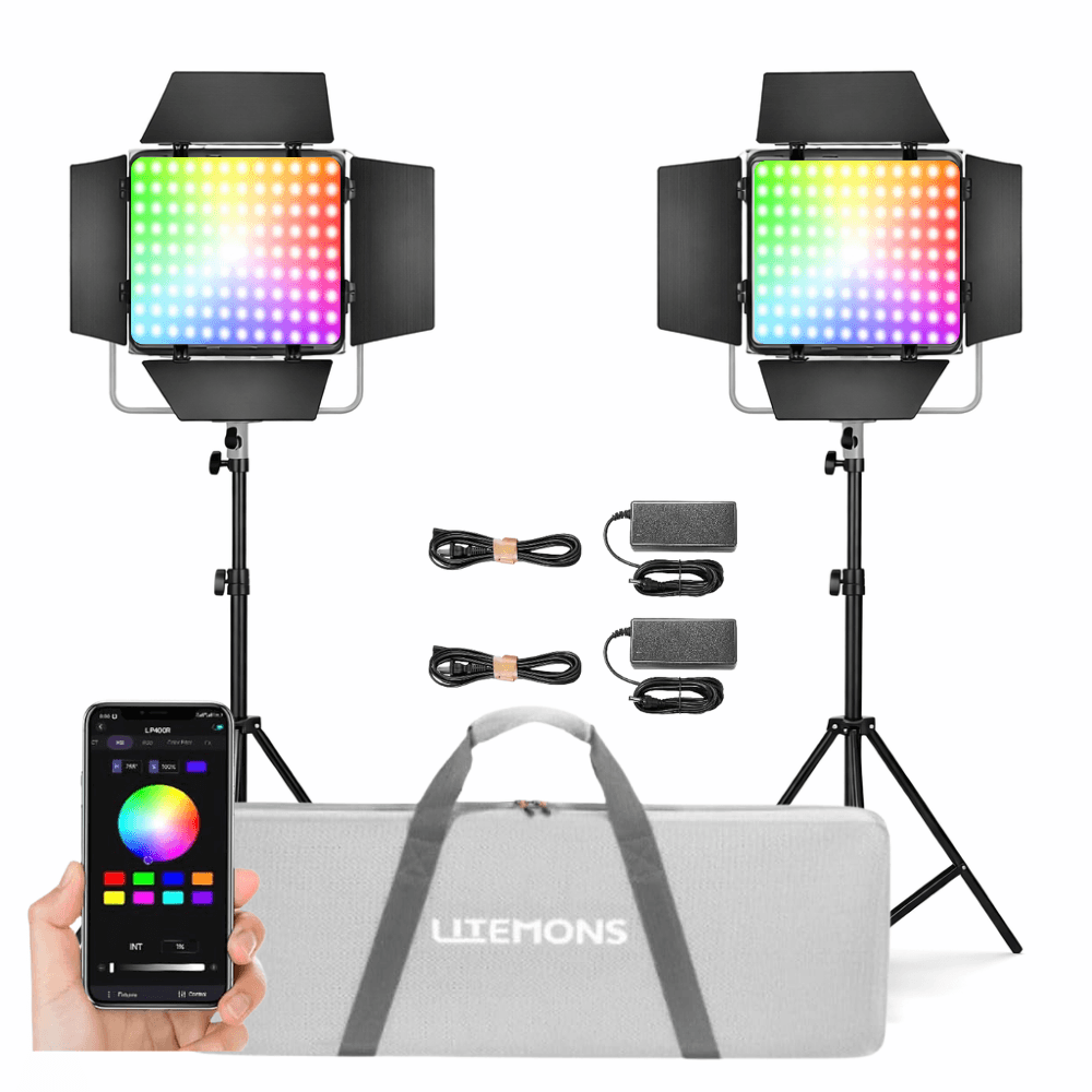 Kit de iluminación Godox LITEMONS LP400R RGB con 2 paneles LED, 1800K–10000K, CRI 96, efectos creativos, control app