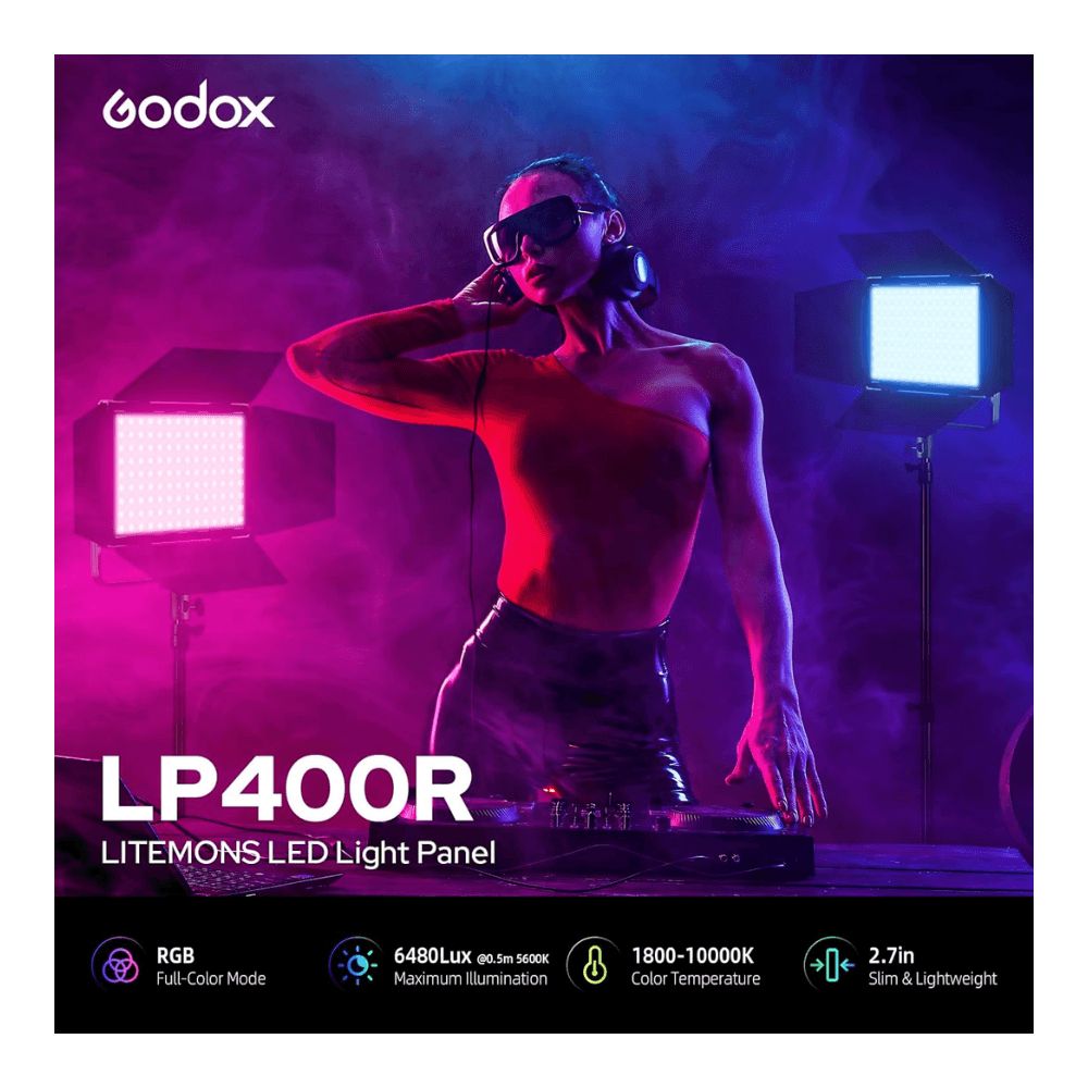 Imagen 2 del producto Kit de iluminación Godox LITEMONS LP400R RGB con 2 paneles LED, 1800K–10000K, CRI 96, efectos creativos, control app